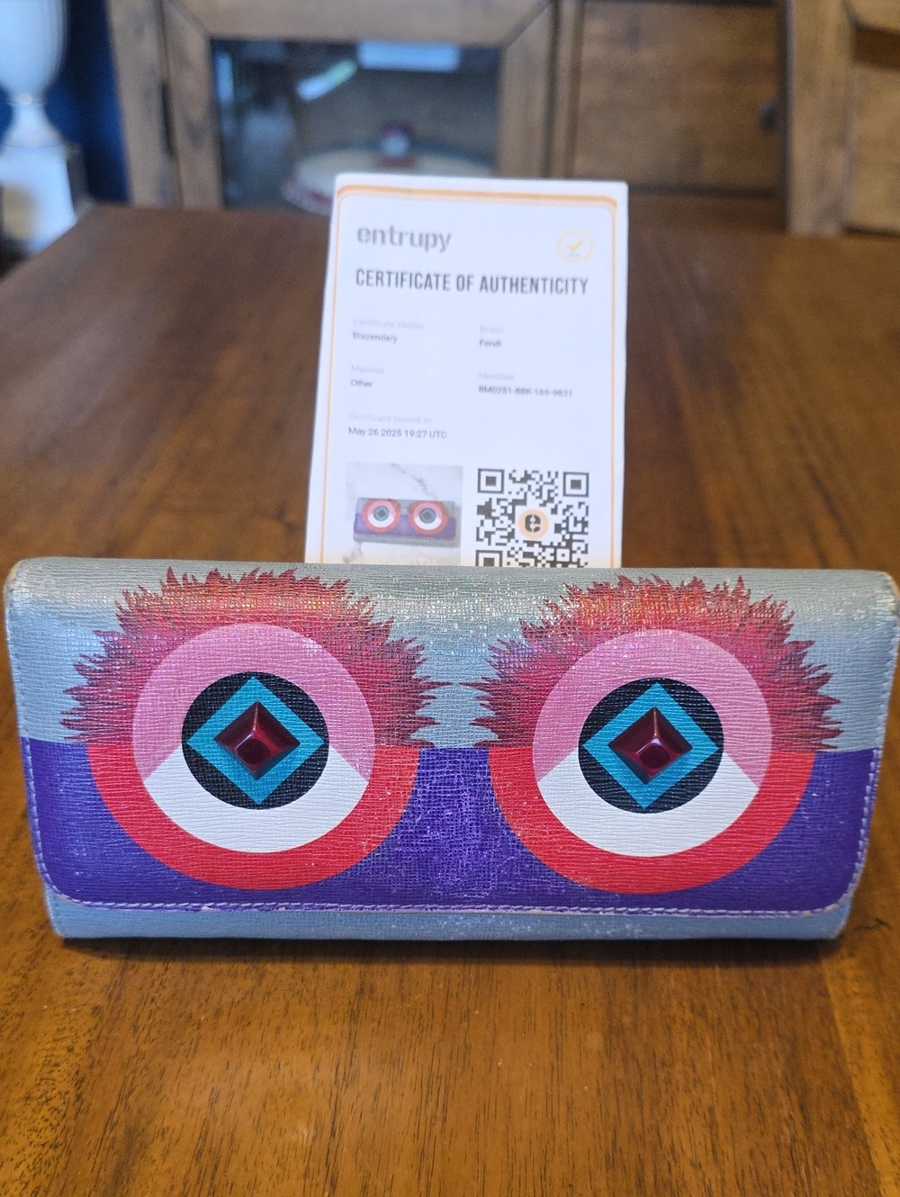 Fendi Crayon Monster Eyes Continental Wallet With COA